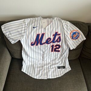 Nike New York Mets Francisco Lindor #12 Pinstripe with Patch Jersey Men’s Sz: L